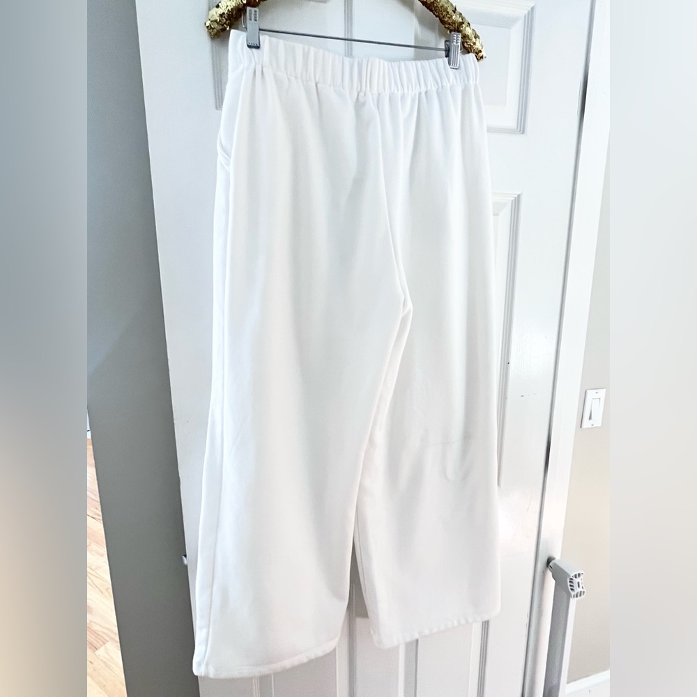 Halara High Waisted Pocket Wide Leg Fleece Casual Pants Sweatpants White - Picture 3 of 9